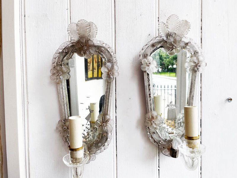 A Charming Pair of Antique Venetian Mirrored Wall Lights