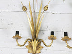 Antique French poppy and leaf gold metal wall lights