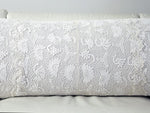 Antique French linen bolster with Irish lace panels by Charlotte Casadéjus