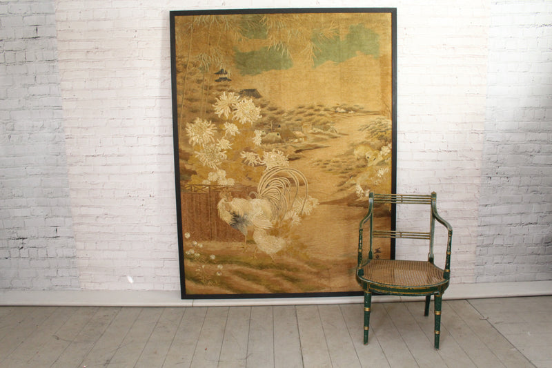 A Very Large Antique Japanese Hand Embroidery Depicting Birds and Animals