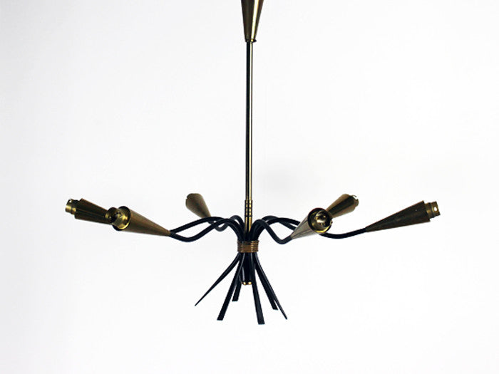 A black and gold 1960's six armed Italian ceiling light