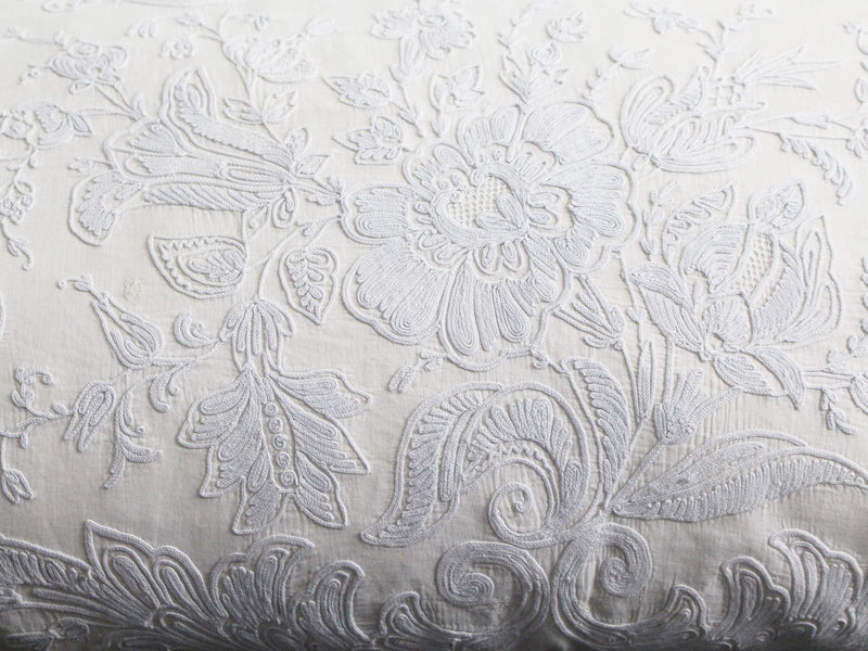 Bolsters - Antique French Pale Blue on White Cornely Embroidery Panel on Linen Bolster PB86