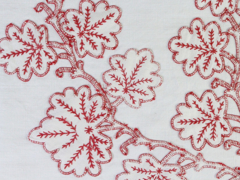 Bolsters - Antique French Red on White Embroidery on Linen Bolster by Charlotte Casadéjus