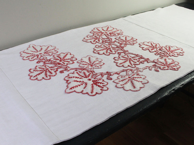 Bolsters - Antique French Red on White Embroidery on Linen Bolster by Charlotte Casadéjus