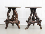 A Pair of Late 19th C Burr Root Side Tables with Leather Tops