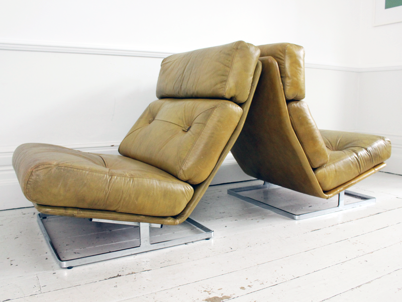 A Pair of large Tetrad 'Nucleus' Leather & Chrome Low Chairs