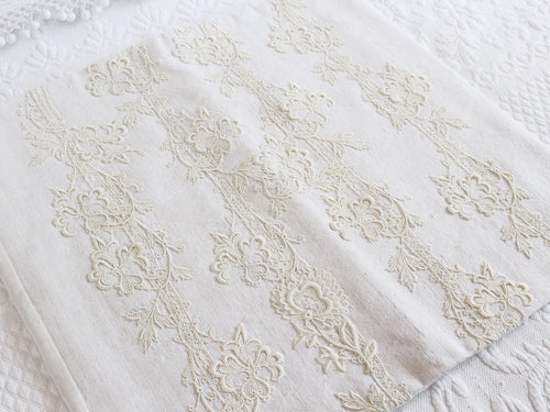 Bolsters - Antique French White on White Hand Appliquéd Embroidery on Linen Bolster P319