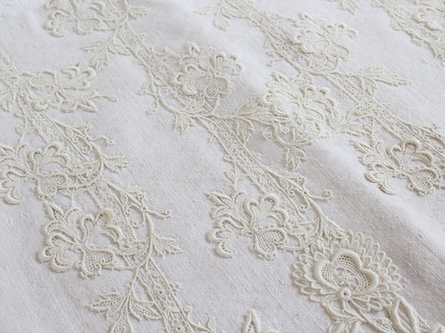 Bolsters - Antique French White on White Hand Appliquéd Embroidery on Linen Bolster P319
