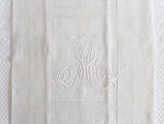 50cm Square Monogrammed Cushion - Antique French White on White Embroidered 'A' on Linen P318