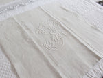 50cm Square Monogrammed Cushion - Antique French White on White Embroidered 'J' on Linen P327