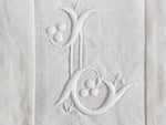 30cm Square Monogrammed Cushion - Antique French White on White Embroidered 'L' on Linen P331