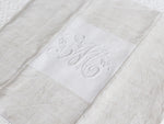40cm Square Monogrammed Cushion - Antique French White on White Embroidered 'M' on Linen P330