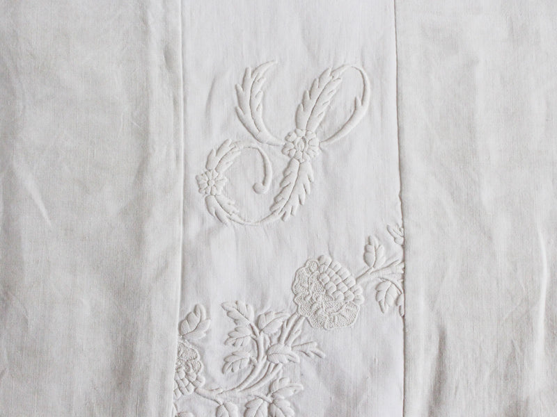 Small Bolster Monogrammed - Antique French White on White embroidered 'S' Cushion P316