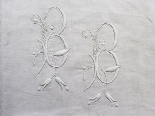 BB Medium Bolster Cushion - Antique French 'BB' Monogram PMB106