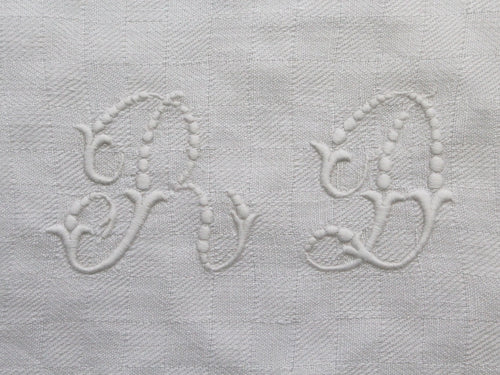 RD 30cm Cushion - Antique French Textiles 'RD' Monogram - Antique French Linen Cushions - Charlotte Casadejus