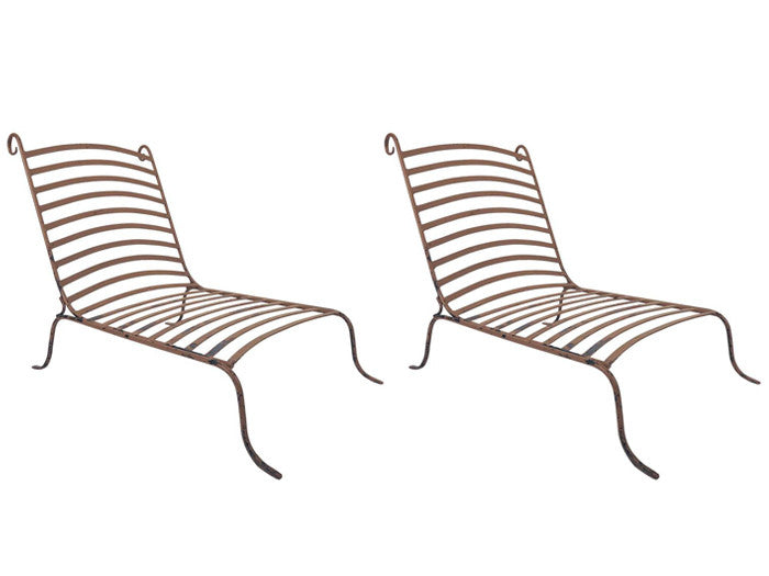 Two pairs of chic mid century low wrought iron lounge chairs
