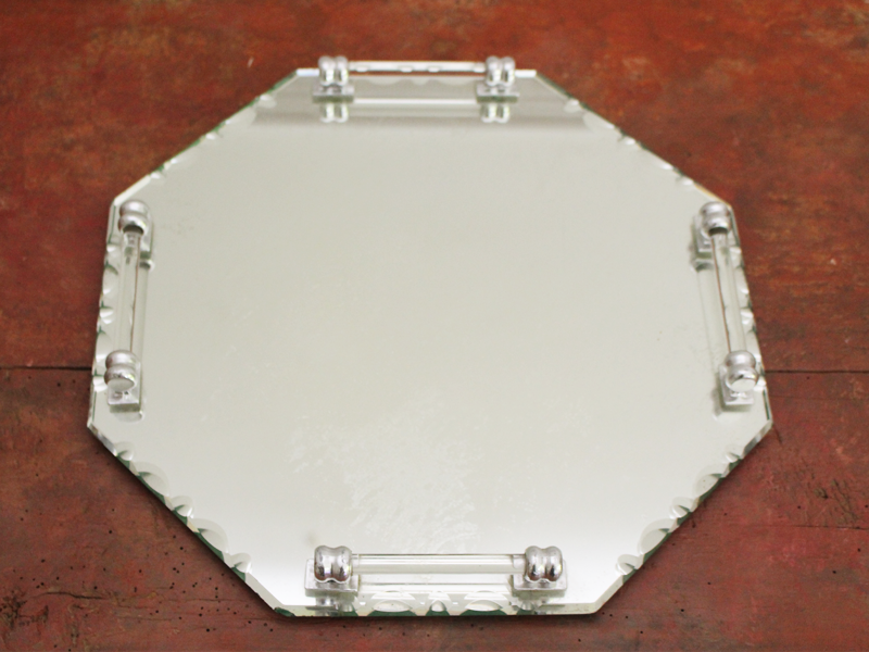 1930s Hexagonal French Deco Mirrored Tray with Handles