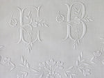 Antique French monogrammed linen large double sheet 'EB'