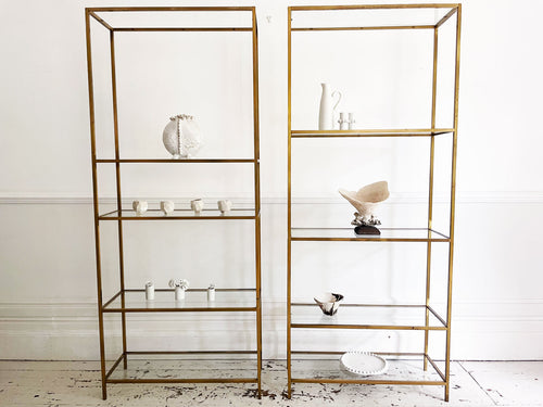 A Pair of 1970's Spanish Brass & Glass Etageres