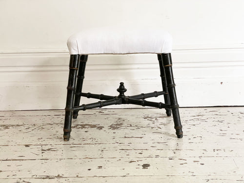 A Spanish 19th C Ebonised Faux Bamboo Stool