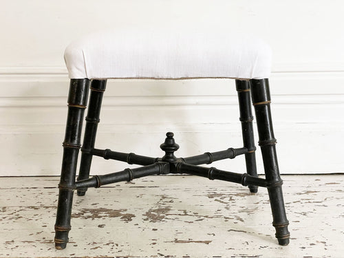 A Spanish 19th C Ebonised Faux Bamboo Stool