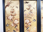 Two Framed Pairs of 19th C Chinoiserie Embroidery on Pale Yellow Silk