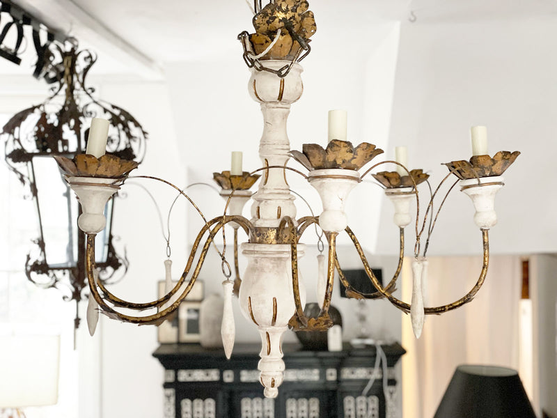 A 1950's Spanish Polychrome Wooden & Gilt Metal Chandelier