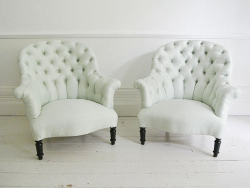 A Pair of Large French Napoleon III Buttonback Armchairs