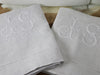 Pair of Antique French double linen sheets with monogram 'JS'