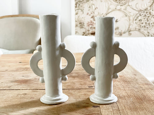 NEW STOCK Kate Monckton White Ceramic Demi Disc Candlesticks