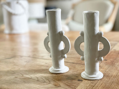NEW STOCK Kate Monckton White Ceramic Demi Disc Candlesticks