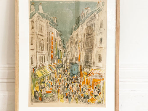 A Colourful Lithograph of a Cote d'Azur Market Town
