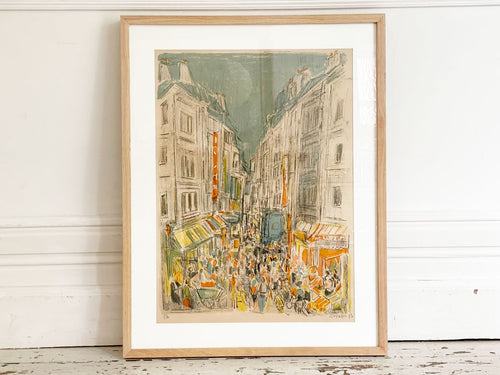 A Colourful Lithograph of a Cote d'Azur Market Town