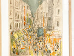 A Colourful Lithograph of a Cote d'Azur Market Town