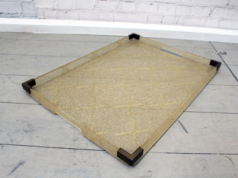 Large 1970s Lucite and Brass Tray with Embedded Gold Detail