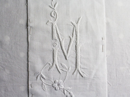 M Medium Bolster Cushion - Antique French M Monogram on Linen PMB24