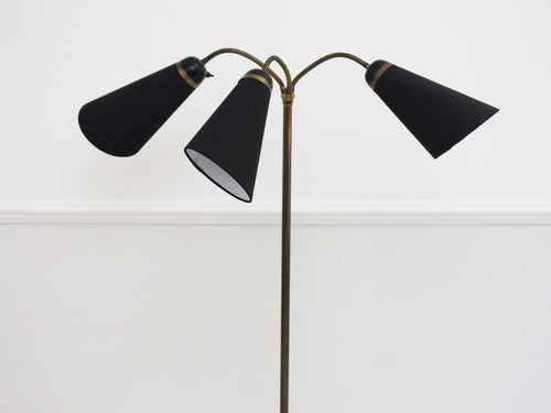A 1950's French Three Head Standing Lamp with Black Detailing