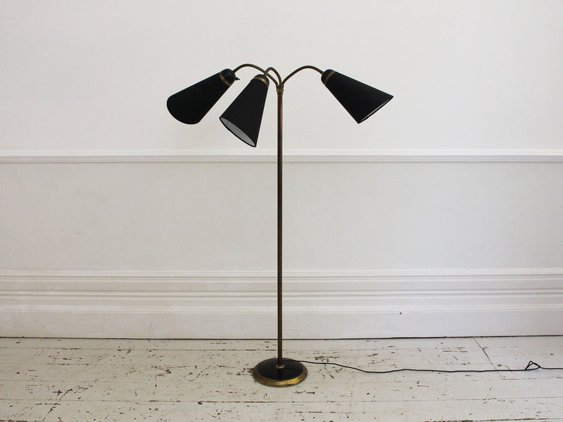 A 1950's French Three Head Standing Lamp with Black Detailing