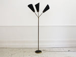 A 1950's French Three Head Standing Lamp with Black Detailing