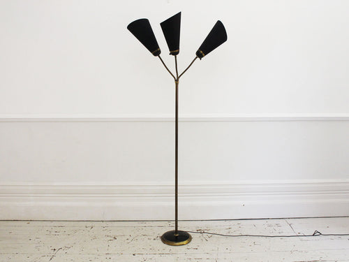 A 1950's French Three Head Standing Lamp with Black Detailing