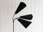 A 1950's French Three Head Standing Lamp with Black Shades