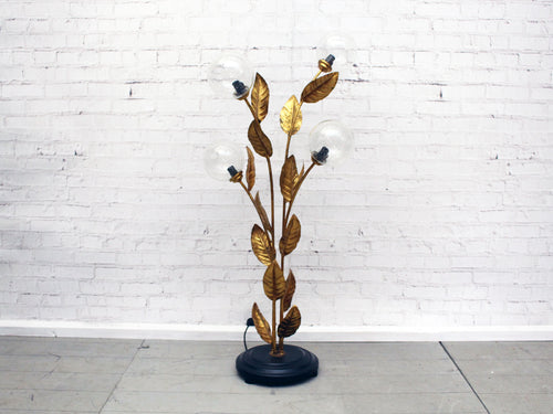 1950's Four Arm Gold Flower Floor Light with Glass Globes