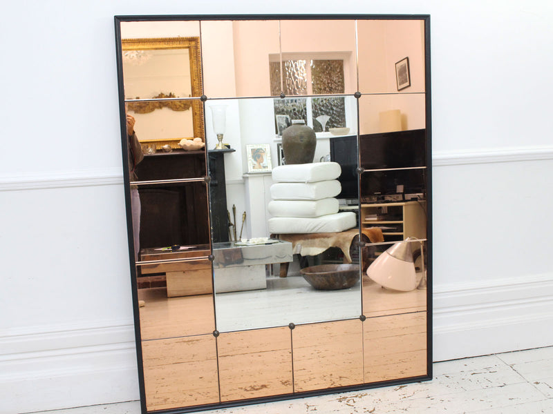 A Large Mid Century French Mirror with Amber Mirror and Ebonised Surround