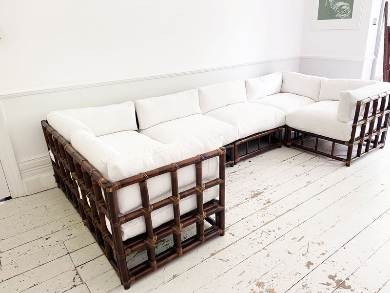 A Pair of 1970's French Bamboo Modular Sofa's