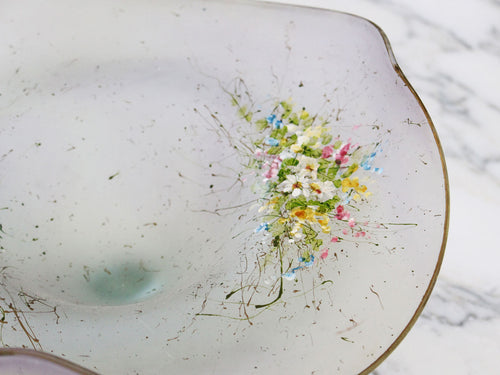A Decorative 1950's French Glass Dish with Hand Painted Decoration