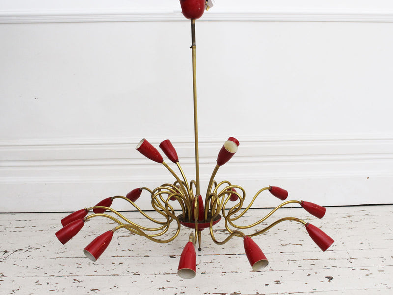 A Very Large Mid Century Italian Sixteen Arm Chandelier in the style of Stilnovo