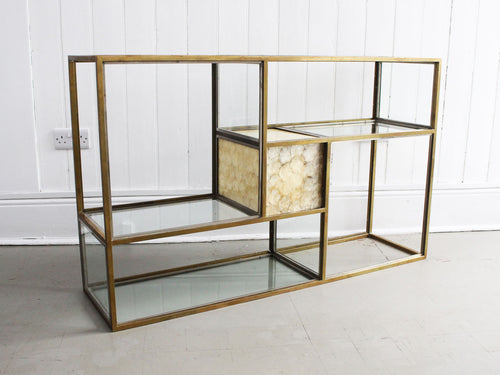 A 1970's Italian Brass, Chrome, Mother of Pearl & Glass Console Table