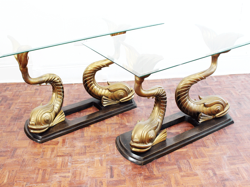 A Pair of 1970's Italian Bronze, Brass & Glass Coy Carp Console Tables