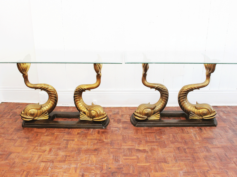 A Pair of 1970's Italian Bronze, Brass & Glass Coy Carp Console Tables