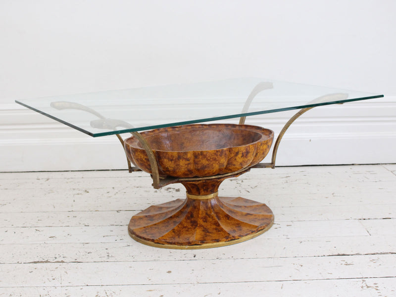 A 1970's Faux Tortoiseshell Italian Coffee Table with Glass Top